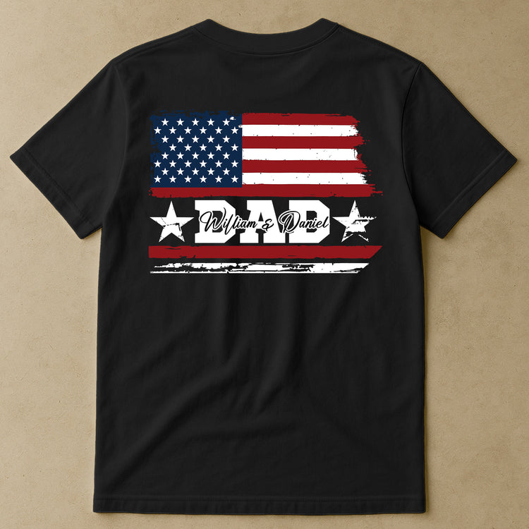 Dad-&-Daughter,-Son-Fist-Bump-USA-Flag-Design-Personalized-Shirt-4