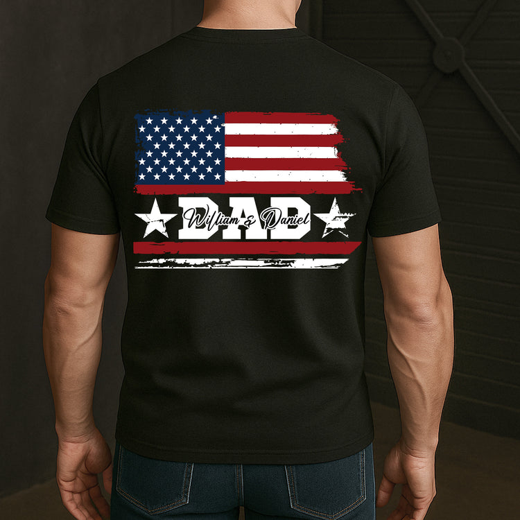 Dad-&-Daughter,-Son-Fist-Bump-USA-Flag-Design-Personalized-Shirt-5