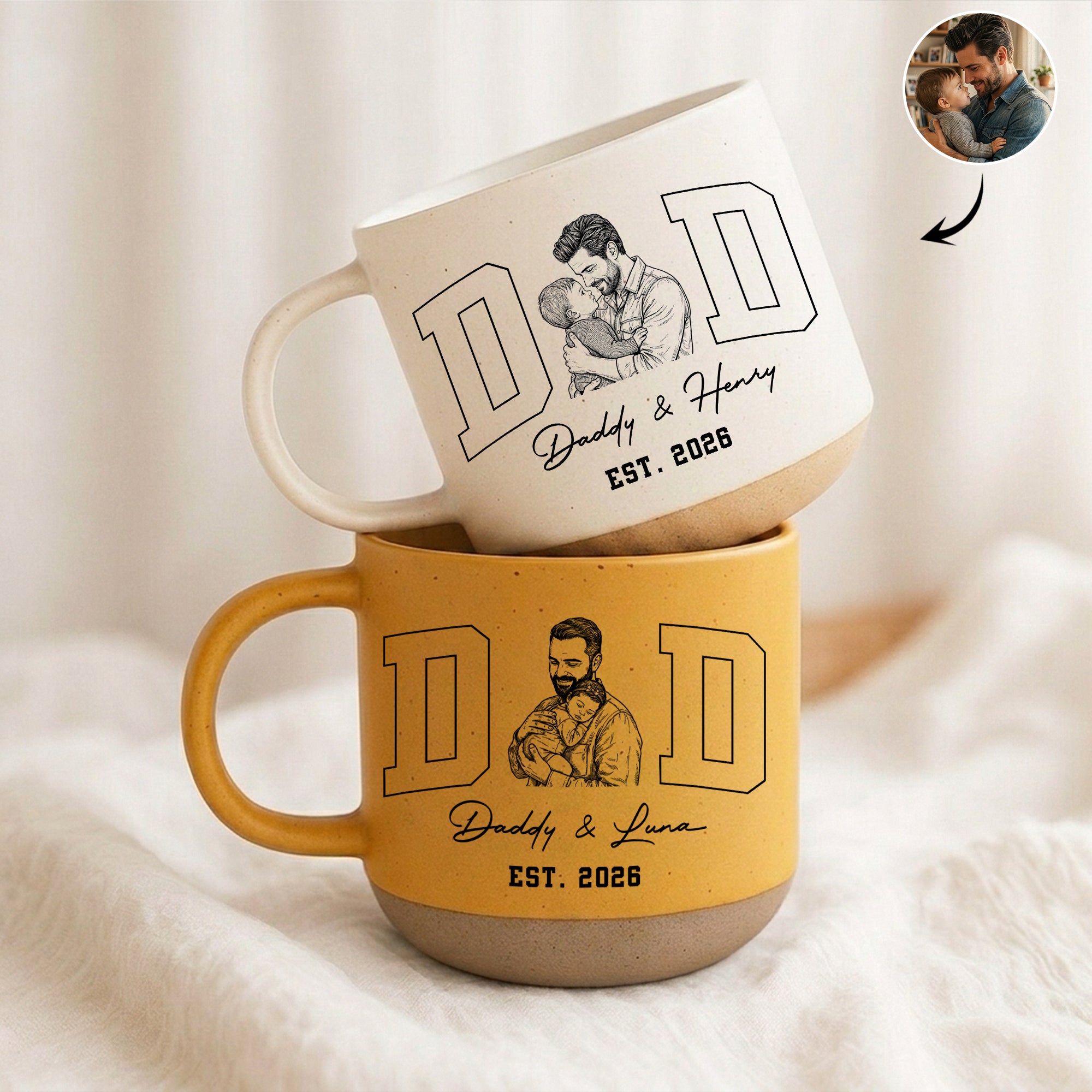 Dad-Est-Custom-Photo-Sketch-Line-Art-Fathers-Day-Gift-For-Husband-Dad-Personalized-Mug-1