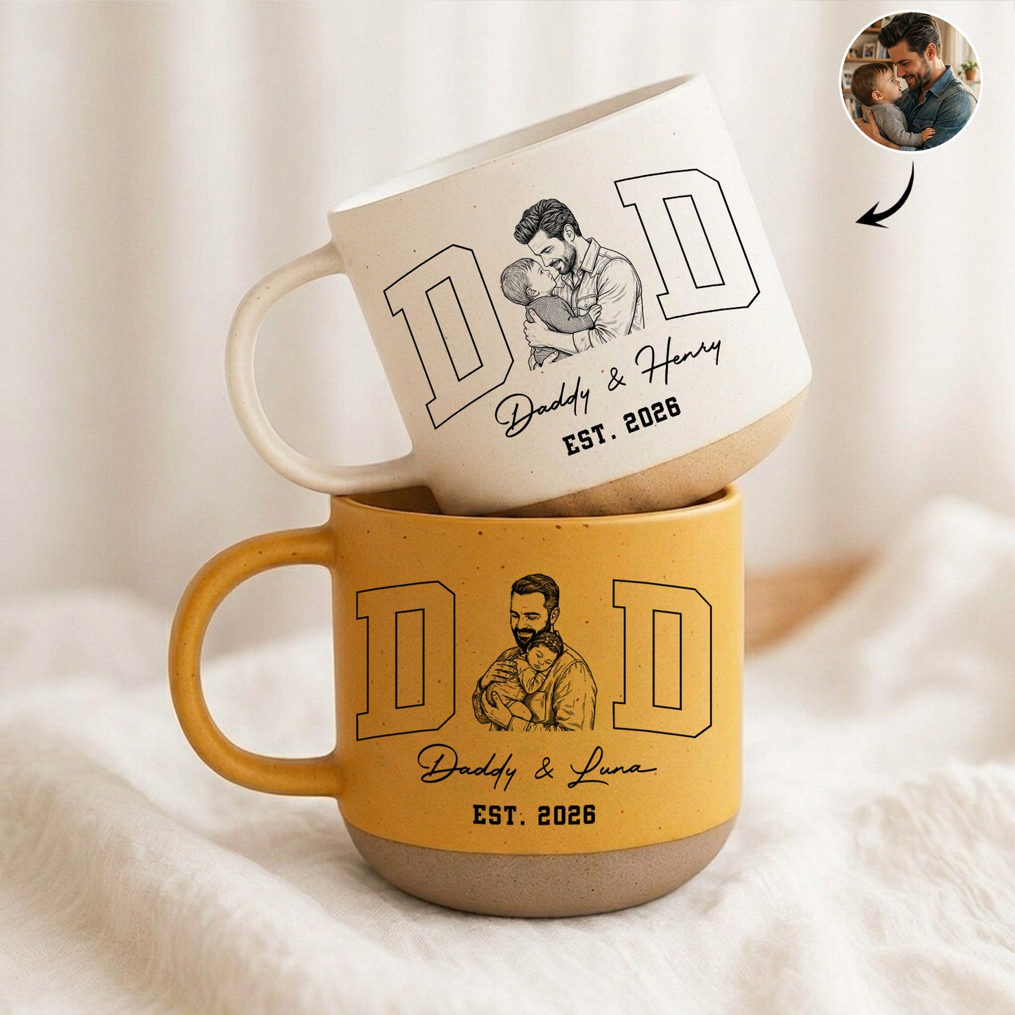Dad-Est-Custom-Photo-Sketch-Line-Art-Fathers-Day-Gift-For-Husband-Dad-Personalized-Mug-1