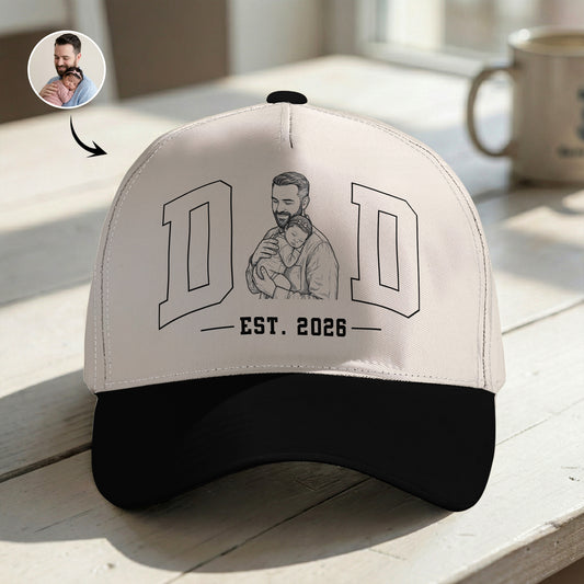 Dad-Est-Custom-Photo-Sketch-Line-Art-Fathers-Day-Gift-For-New-Dad-Husband-Personalized-Cap-1