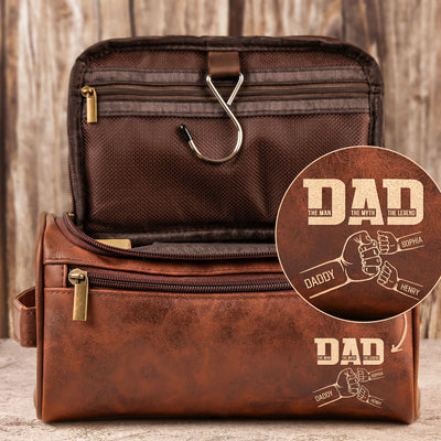 Dad The Man The Myth The Legend Fist Bump - Personalized Leather Toiletry Bag