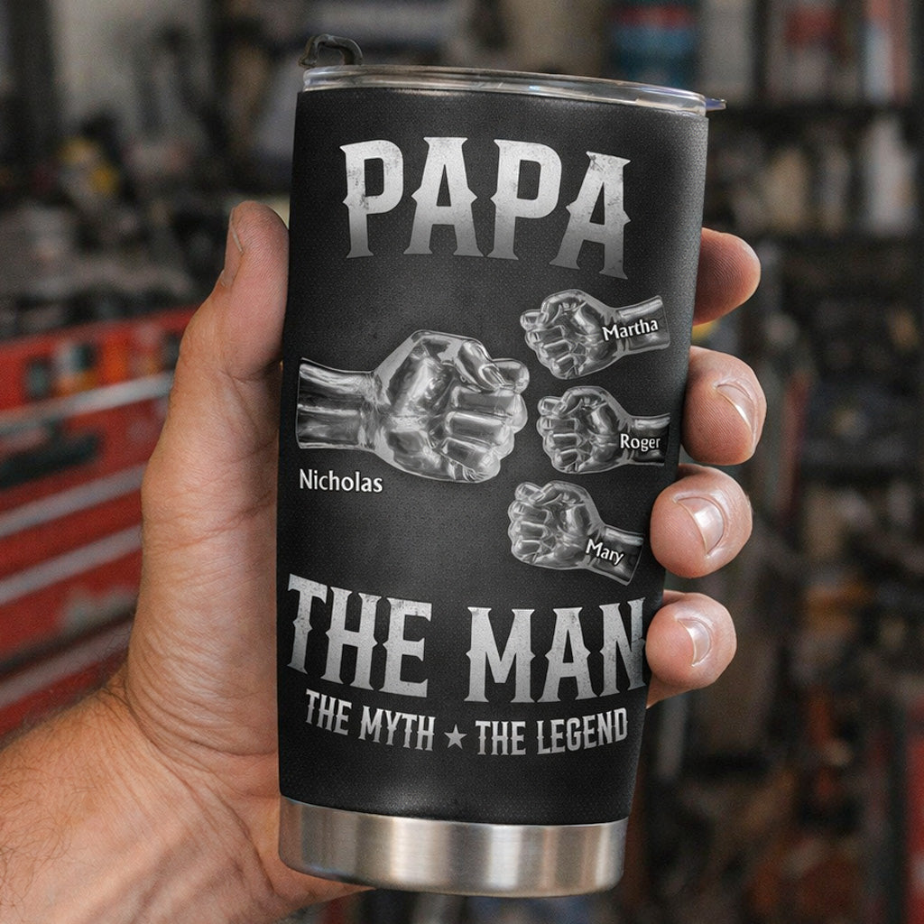 Dad-The-Man-The-Myth-The-Legend-Fist-Bump-With-Kids-Names-Personalized-Tumbler-2