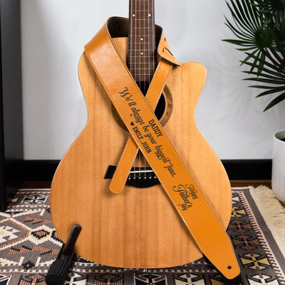 Dad, We'll Always Be Your Biggest Fans - Personalized Leather Guitar Strap