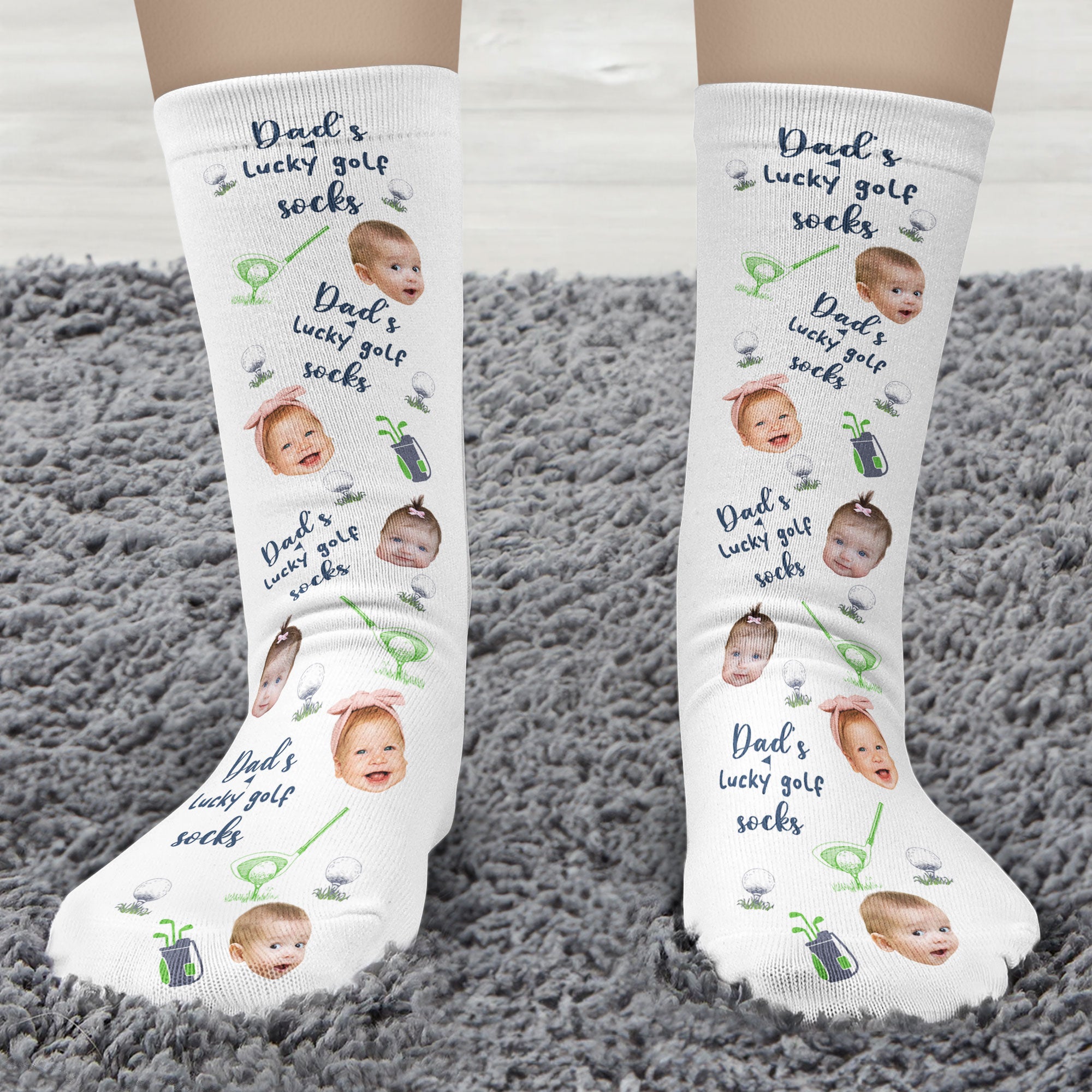 Dad's Lucky Golf Socks - Personalized Photo Crew Socks