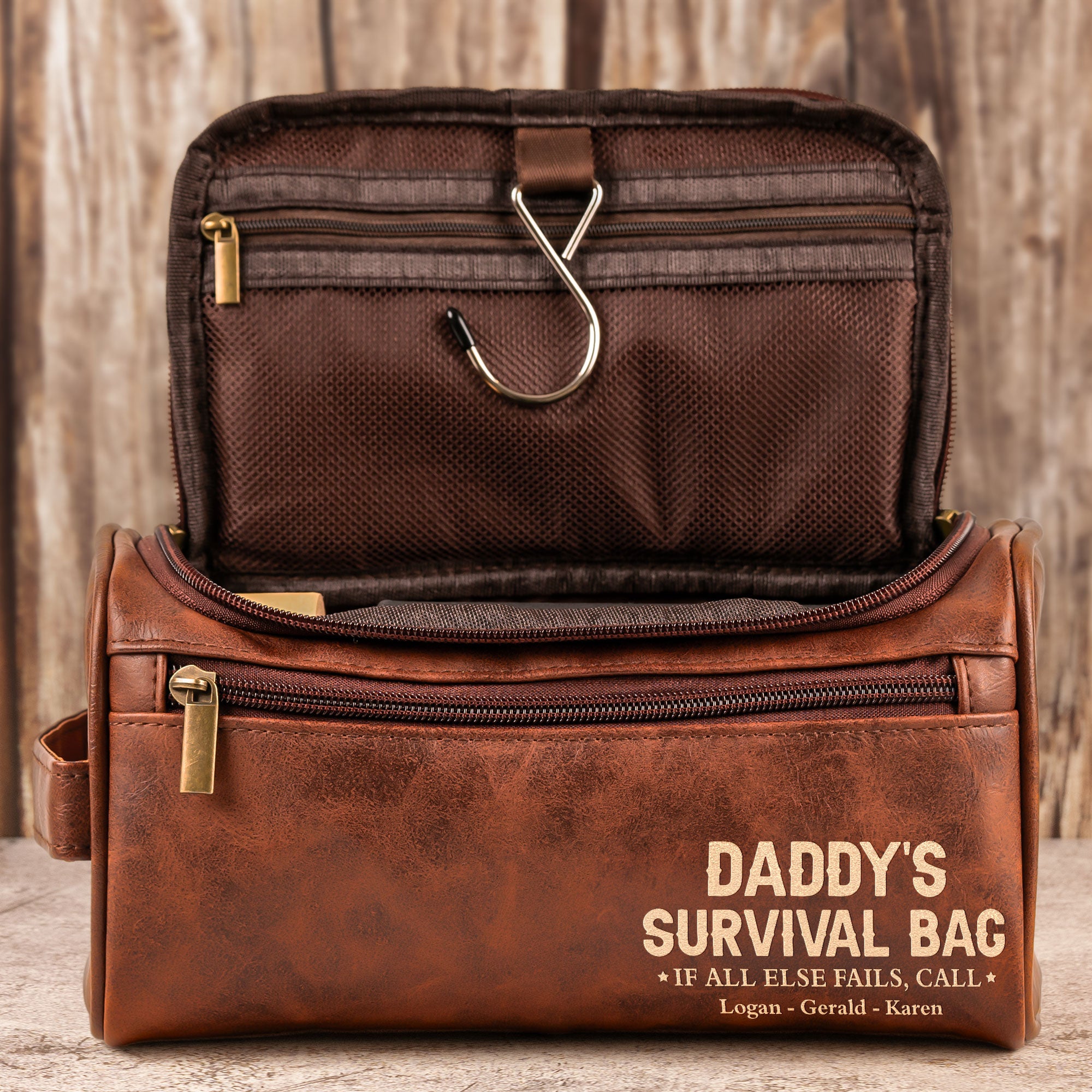 Dad's Survival Bag If All Else Fails - Fun Gifts From Kids - Personalized Leather Toiletry Bag