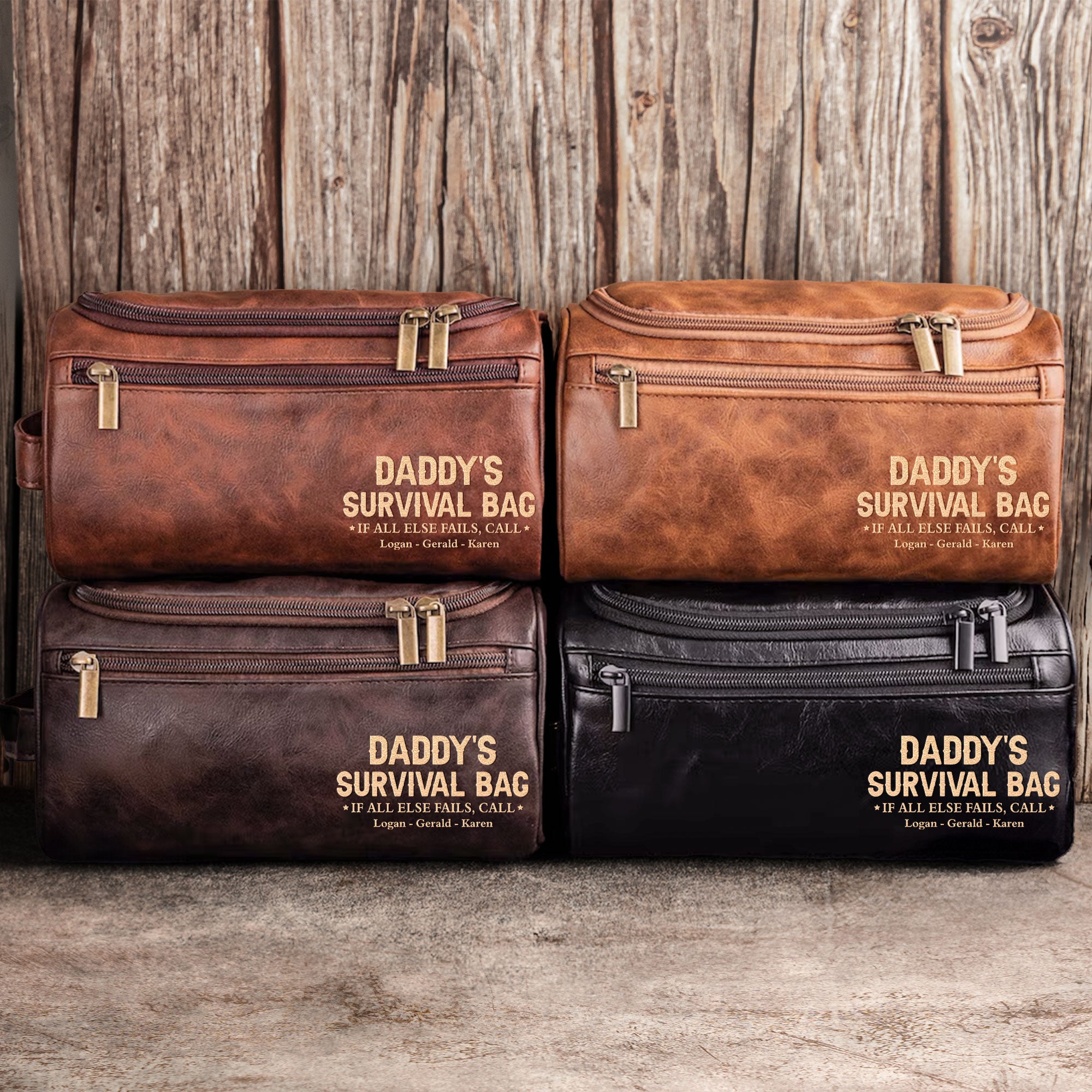 Dad's Survival Bag If All Else Fails - Fun Gifts From Kids - Personalized Leather Toiletry Bag