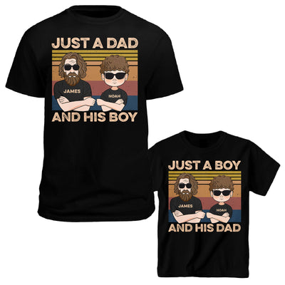 Daddy And Son - Personalized Shirt - Man And Woman Illustration
