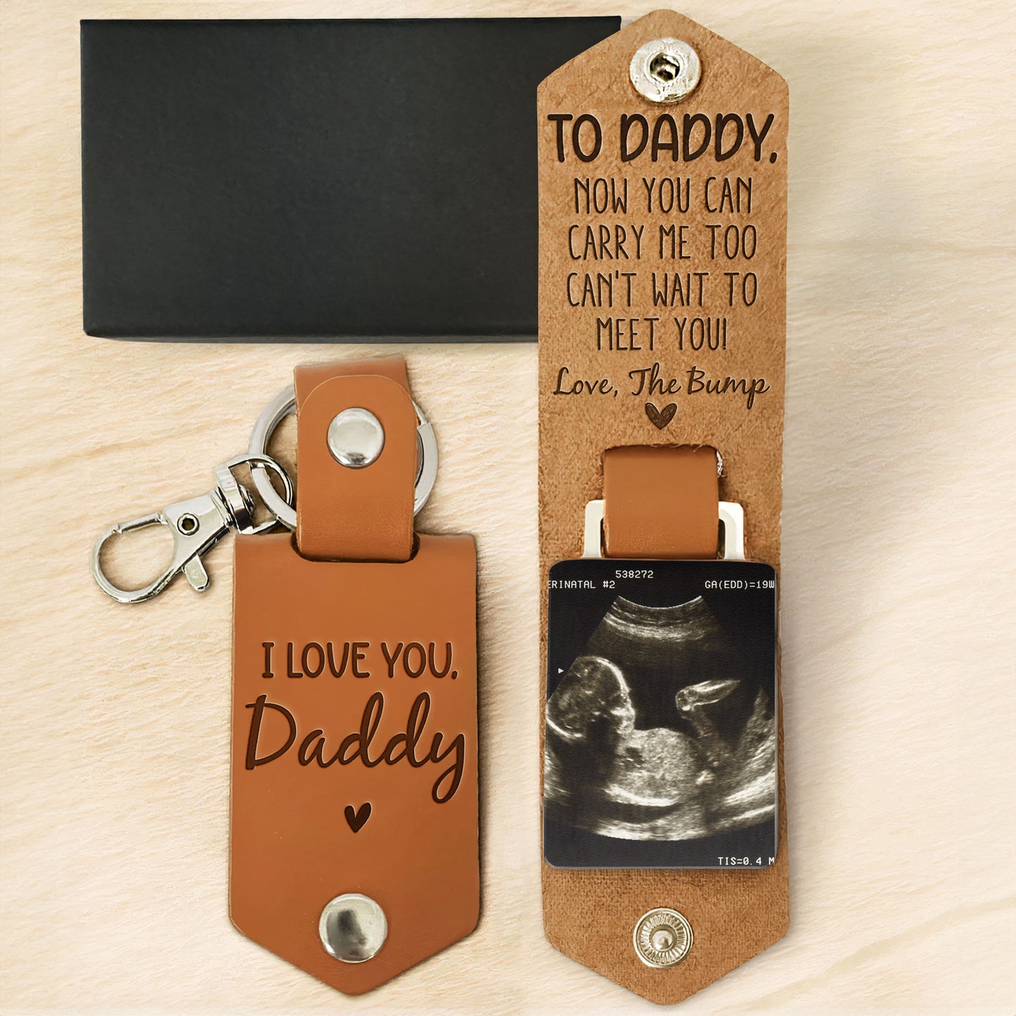Daddy Can't Wait To Meet You From The Bump - Personalized Leather Photo Keychain