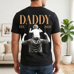 Daddy Est Custom Photo Sketch Art Father's Day Gift For Dad, Husband - Personalized Shirt