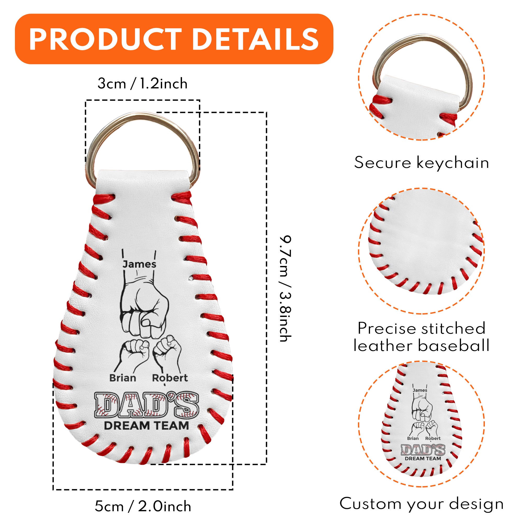 Daddy Fist Bump Gift For Dad, New Dad - Personalized Leather Baseball Keychain