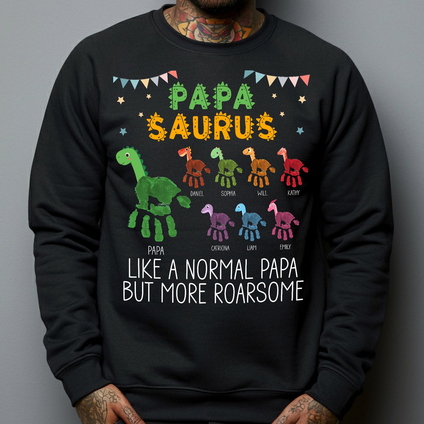 Daddy Saurus Like A Normal Daddy But More Roarsome Handprint - Personalized Shirt