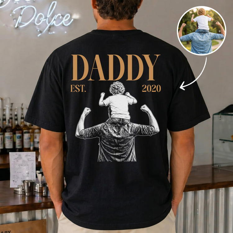 Daddy-Est-Custom-Photo-Sketch-Art-Fathers-Day-Gift-For-Dad-Husband-Personalized-Shirt-1