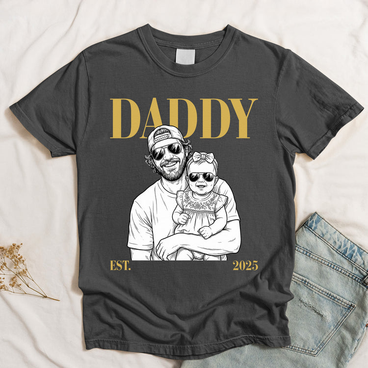 Daddy-Est-Custom-Photo-Sketch-Line-Art-Fathers-Day-Gift-For-Dad-Husband-Personalized-Shirt-3