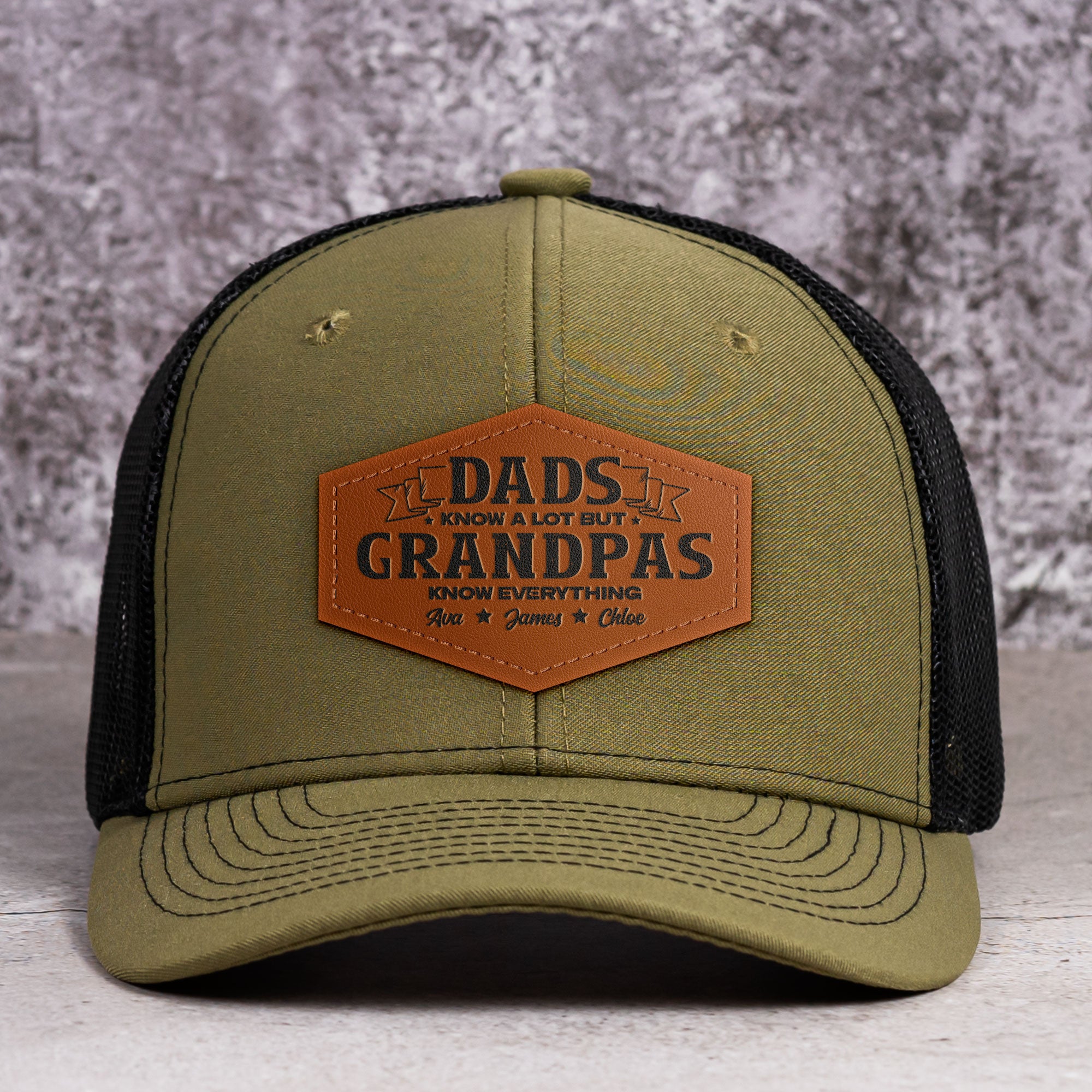 Dads Know A Lot But Grandpas Know Everything - Personalized Leather Patch Hat