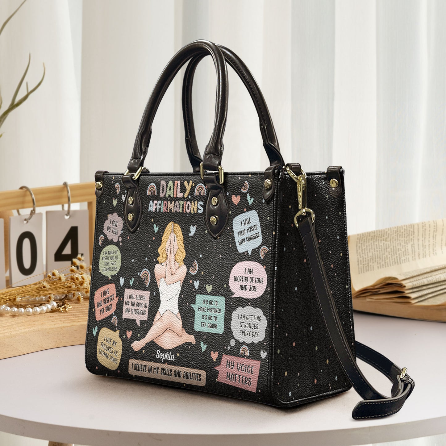 Daily Affirmations - Personalized Leather Bag - Note To Self, Mental Health