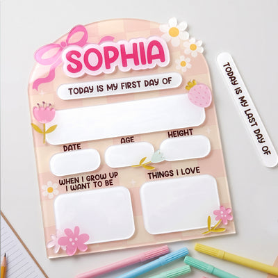 Daisy And Ribbon Theme 1St Day Of School Reusable - Personalized First And Last Day School Sign