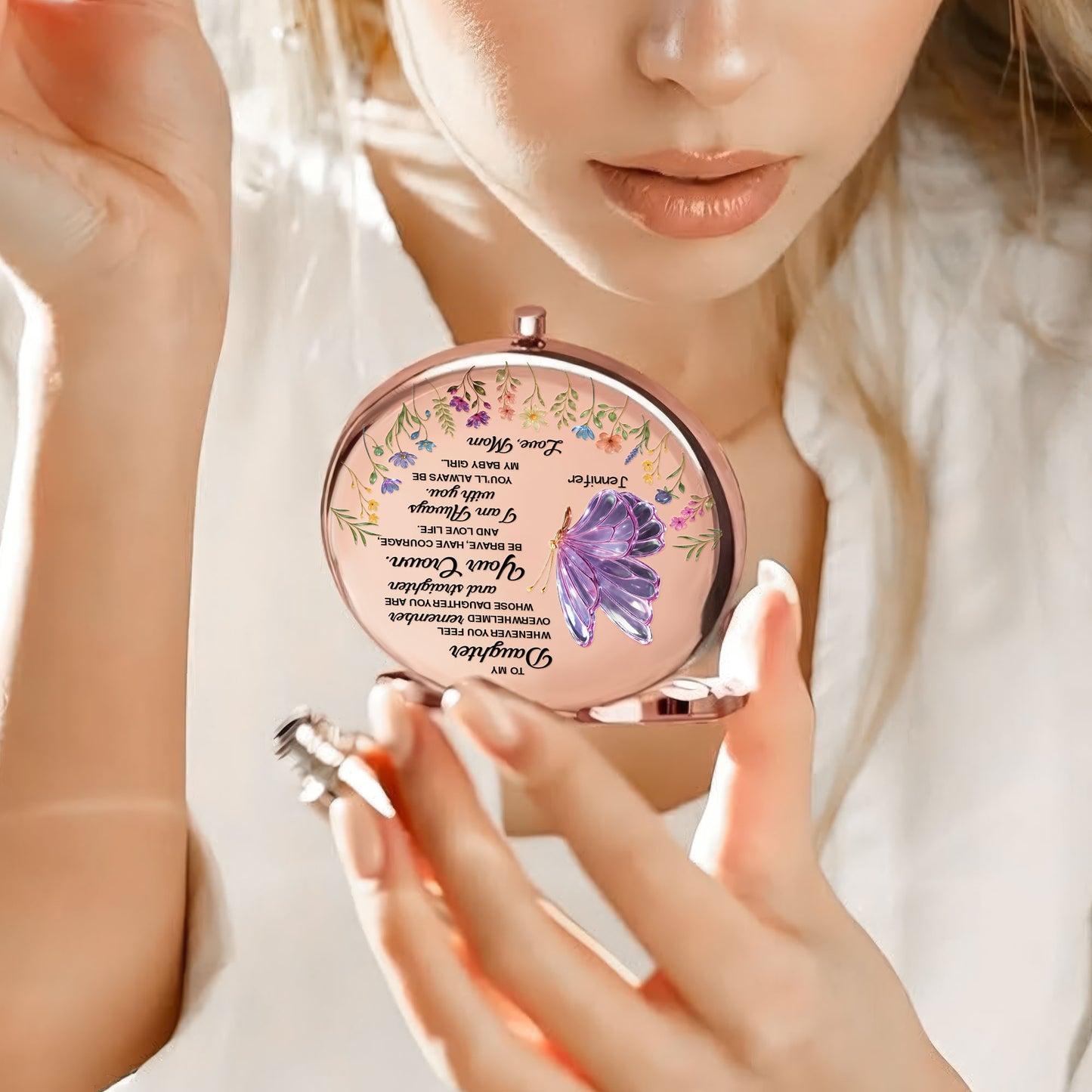 Daughter Butterfly Always My Baby Girl - Personalized Compact Mirror