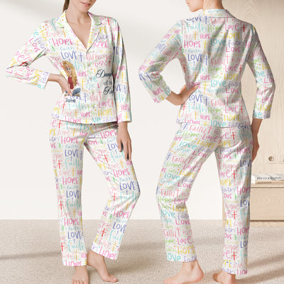 Daughter Of The King With Faith Hope Love - Personalized Satin Pajama Set