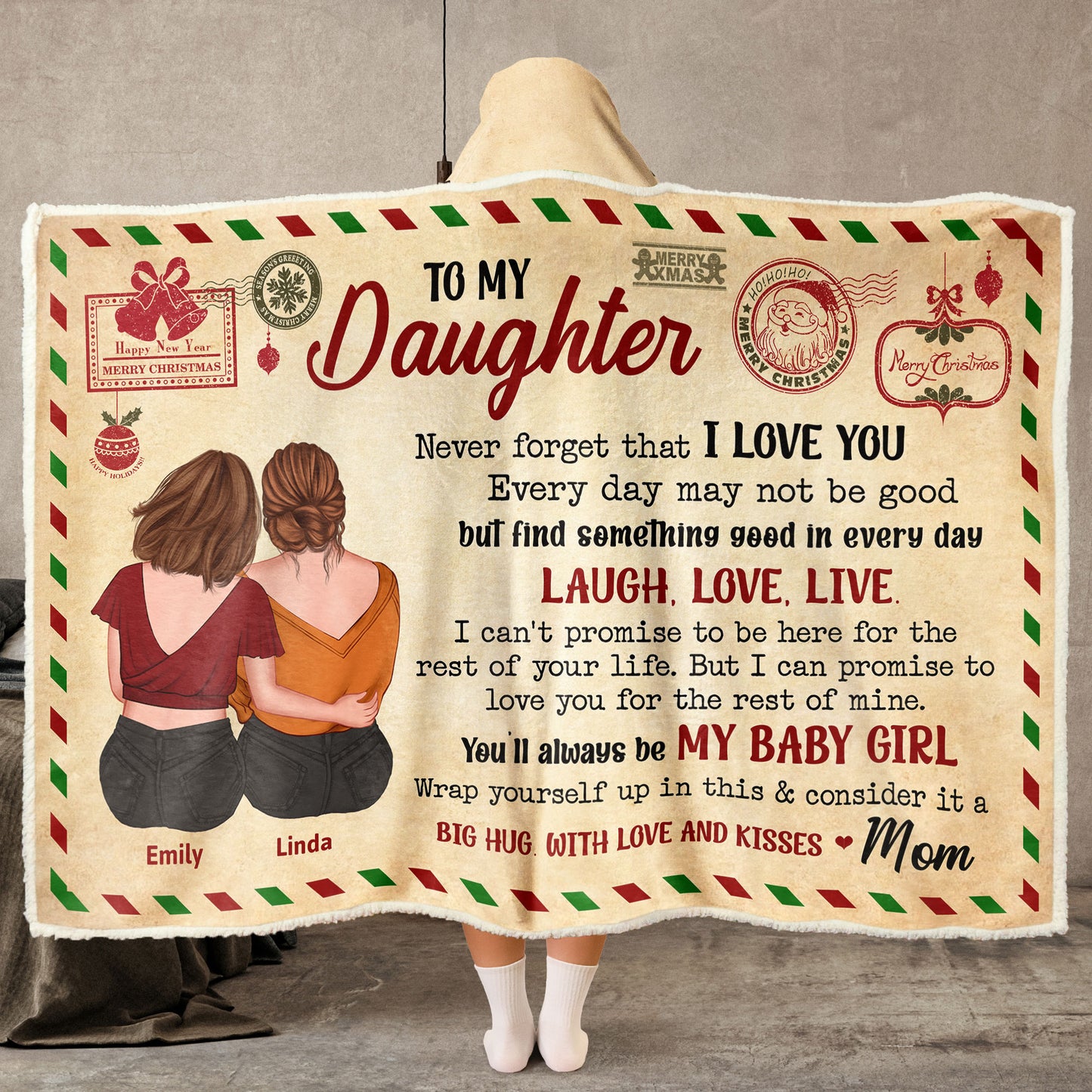 Daughter You'll Always Be My Baby Girl - Personalized Wearable Blanket Hoodie