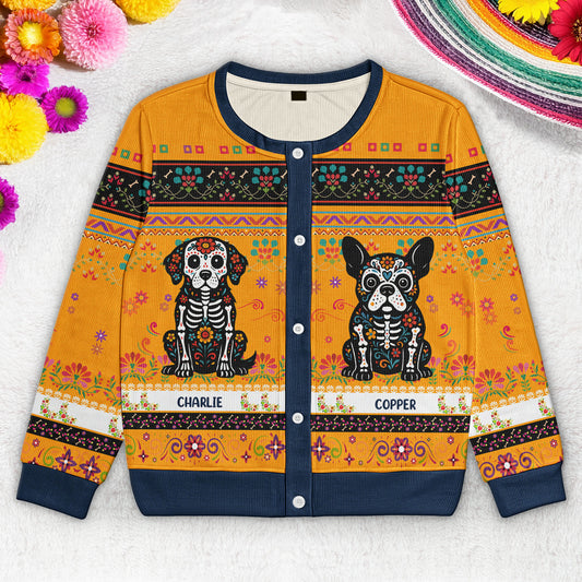 Day Of The Dead Dog Cat Hispanic Mexican Flowers - Personalized Crewneck Cardigan