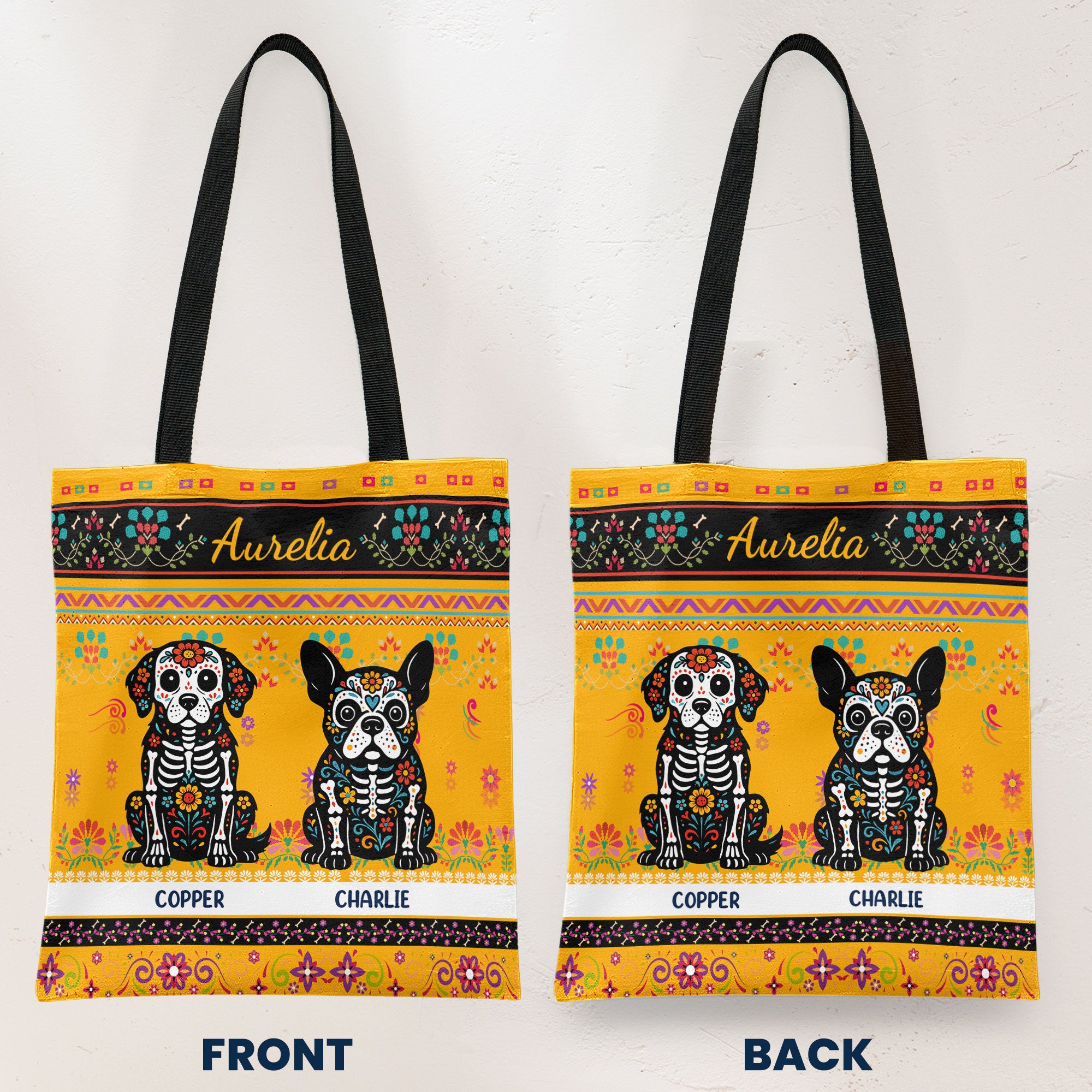 Day Of The Dead Dog Cat Hispanic Mexican Flowers - Personalized Tote Bag