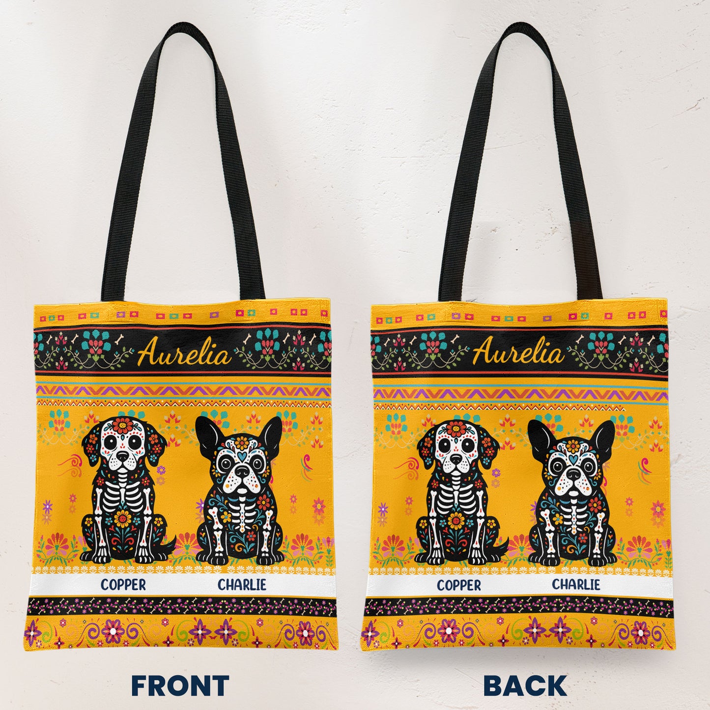 Day Of The Dead Dog Cat Hispanic Mexican Flowers - Personalized Tote Bag