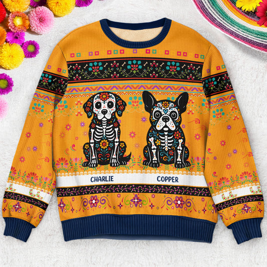 Day Of The Dead Dog Cat Hispanic Mexican Flowers - Personalized Ugly Sweater