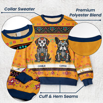 Day Of The Dead Dog Cat Hispanic Mexican Flowers - Personalized Ugly Sweater