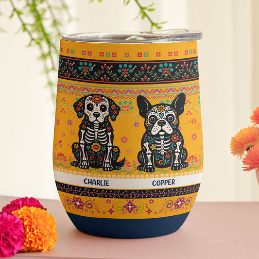 Day Of The Dead Dog Cat Hispanic Mexican Flowers - Personalized Wine Tumbler