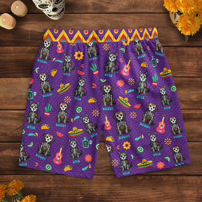 Day Of The Dead Dog Cat Hispanic Mexican Latinos - Personalized Men's Beach Shorts