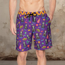 Day Of The Dead Dog Cat Hispanic Mexican Latinos - Personalized Men's Beach Shorts