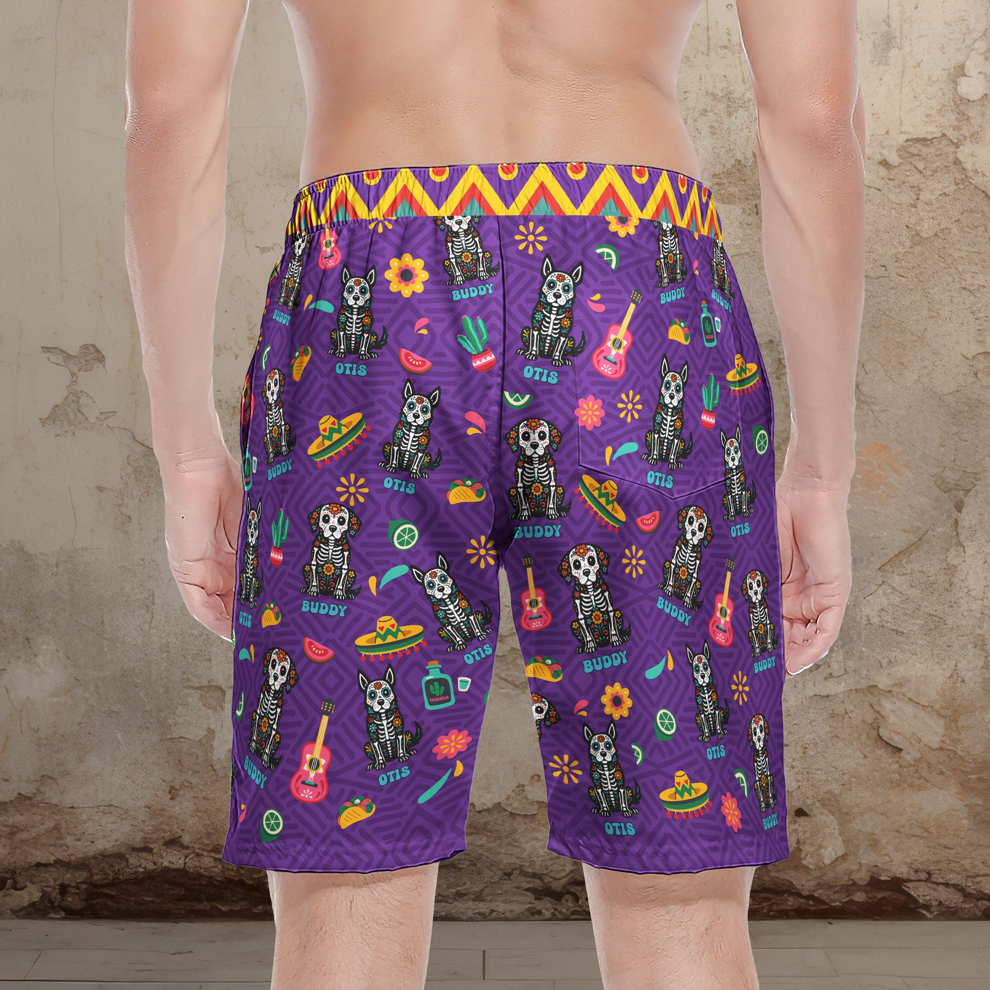 Day Of The Dead Dog Cat Hispanic Mexican Latinos - Personalized Men's Beach Shorts