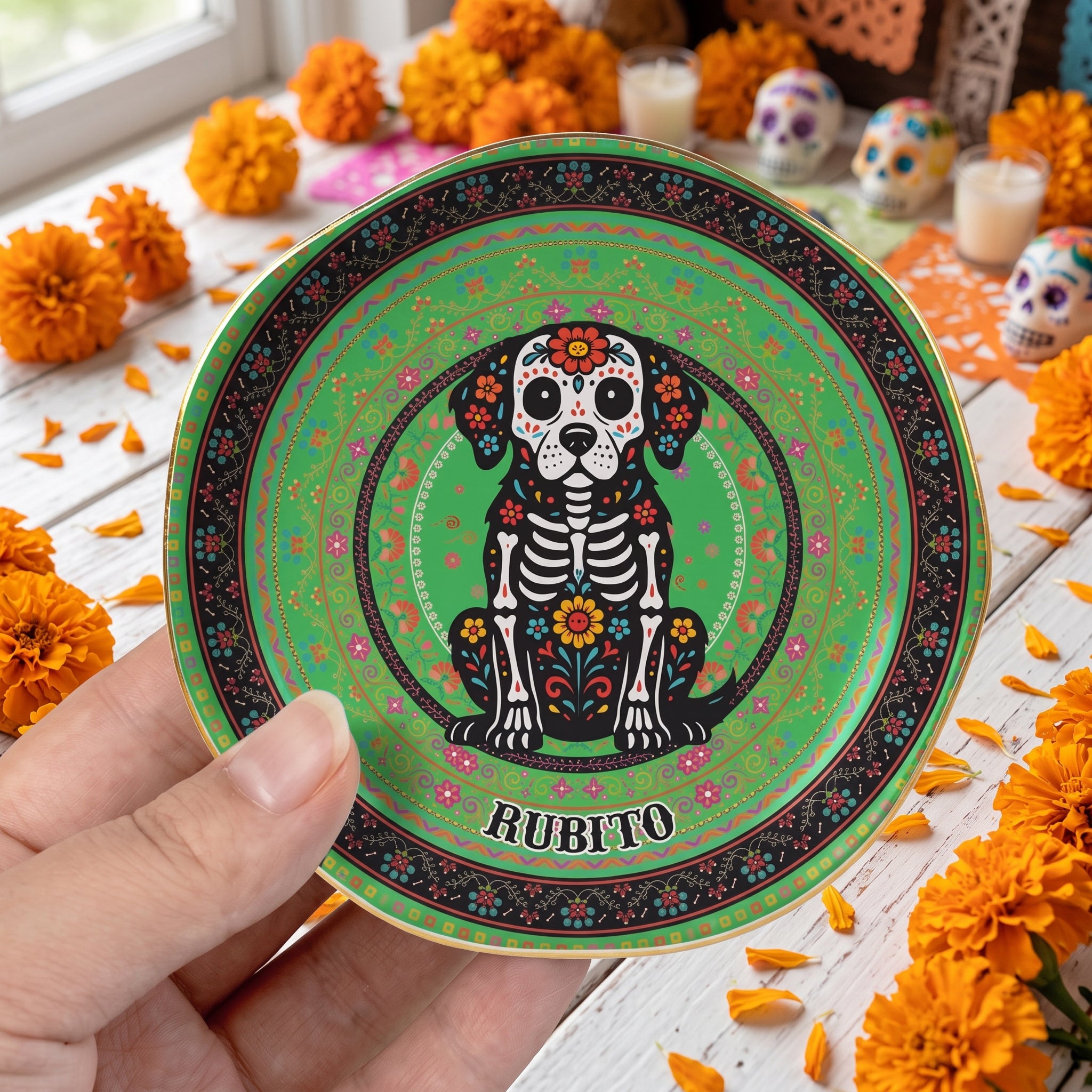 Day-Of-The-Dead-Dog-Cat-Pet-Hispanic-Mexican-Flowers-Personalized-Jewelry-Dish3
