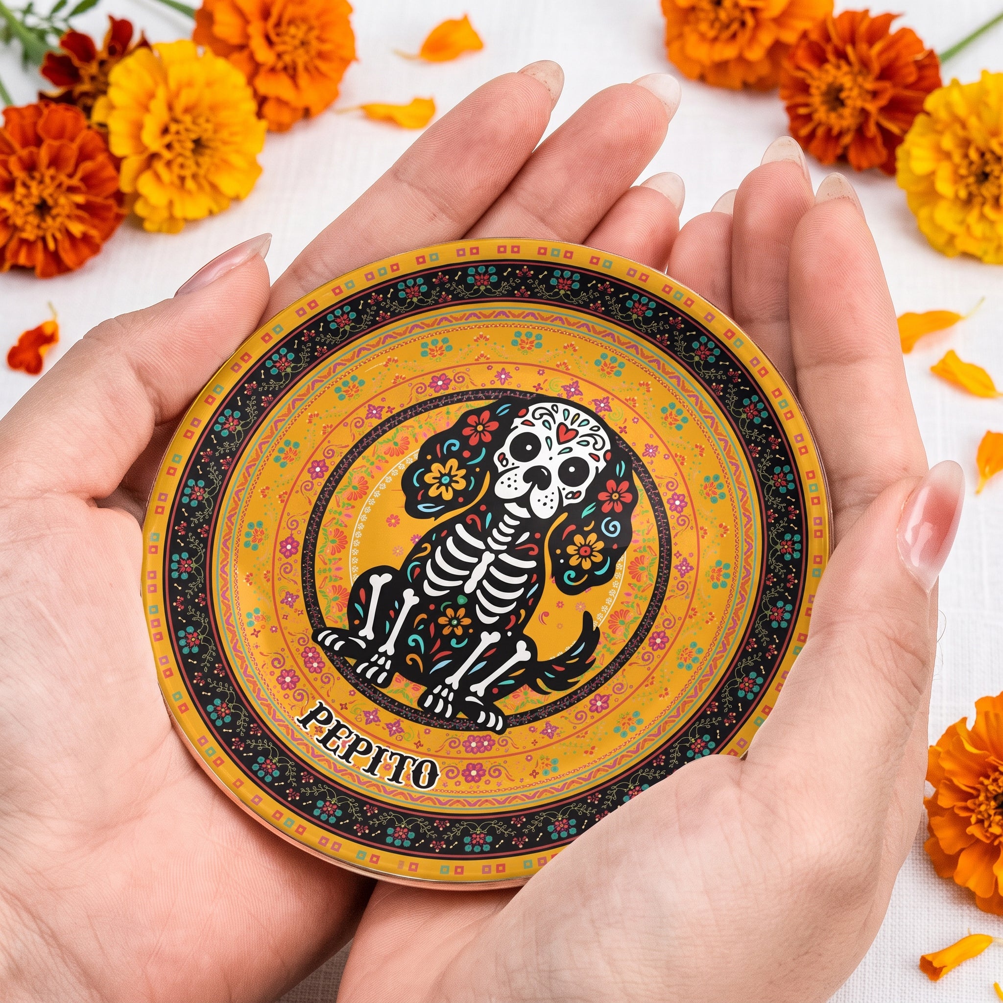 Day-Of-The-Dead-Dog-Cat-Pet-Hispanic-Mexican-Flowers-Personalized-Jewelry-Dish4