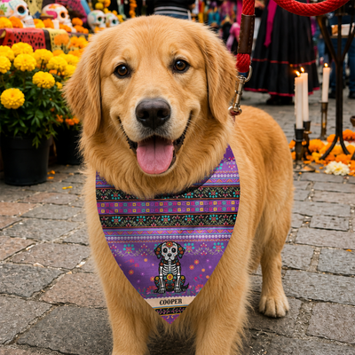 Day Of The Dead Dog Cat Pet Hispanic Mexican Pattern - Personalized Bandana Collar