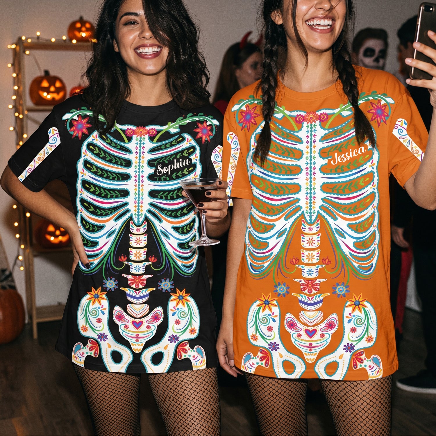 Day-Of-The-Dead-Sugar-Skeleton-Hispanic-Mexican-Latinos-Flowers-Personalized-Shirt