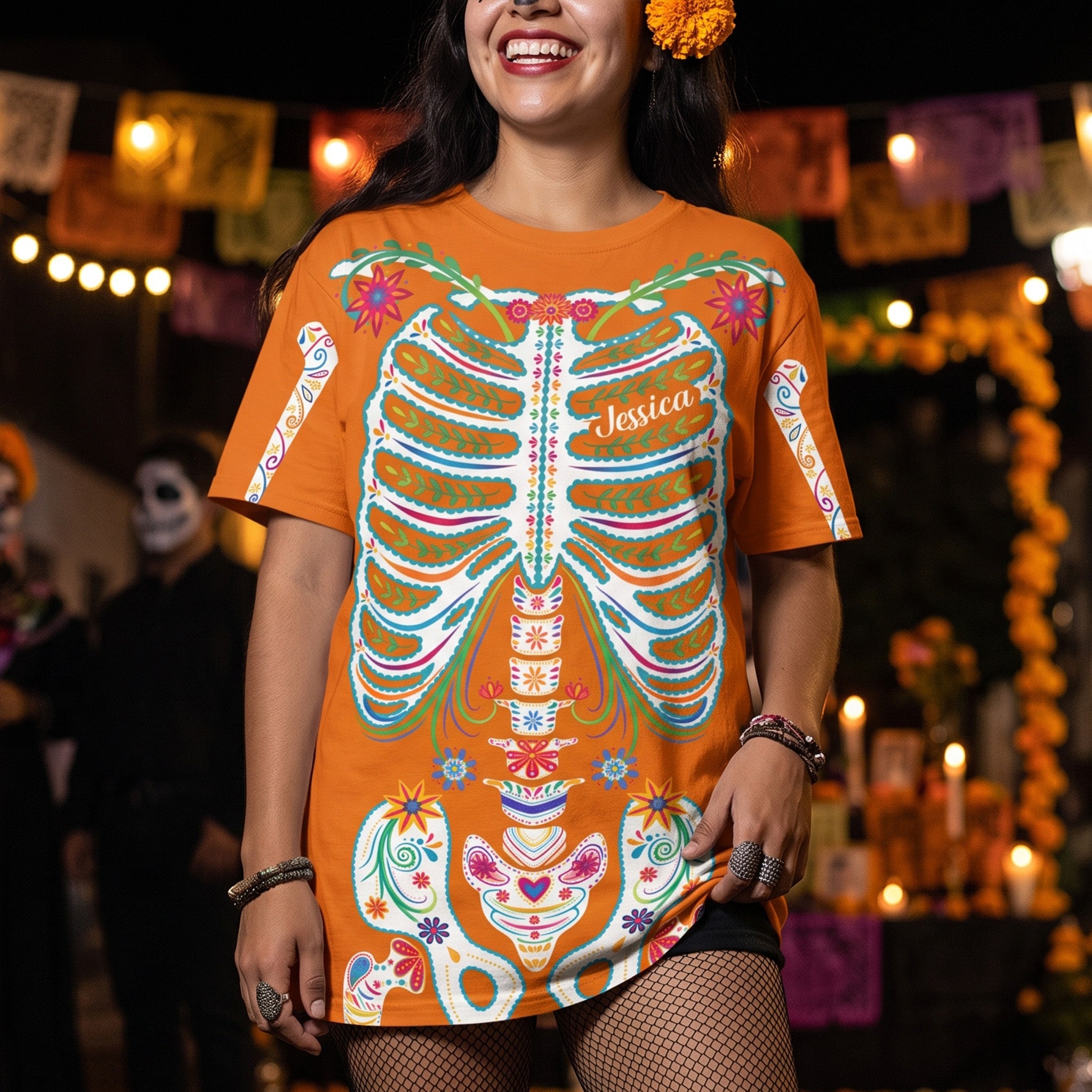 Day-Of-The-Dead-Sugar-Skeleton-Hispanic-Mexican-Latinos-Flowers-Personalized-Shirt
