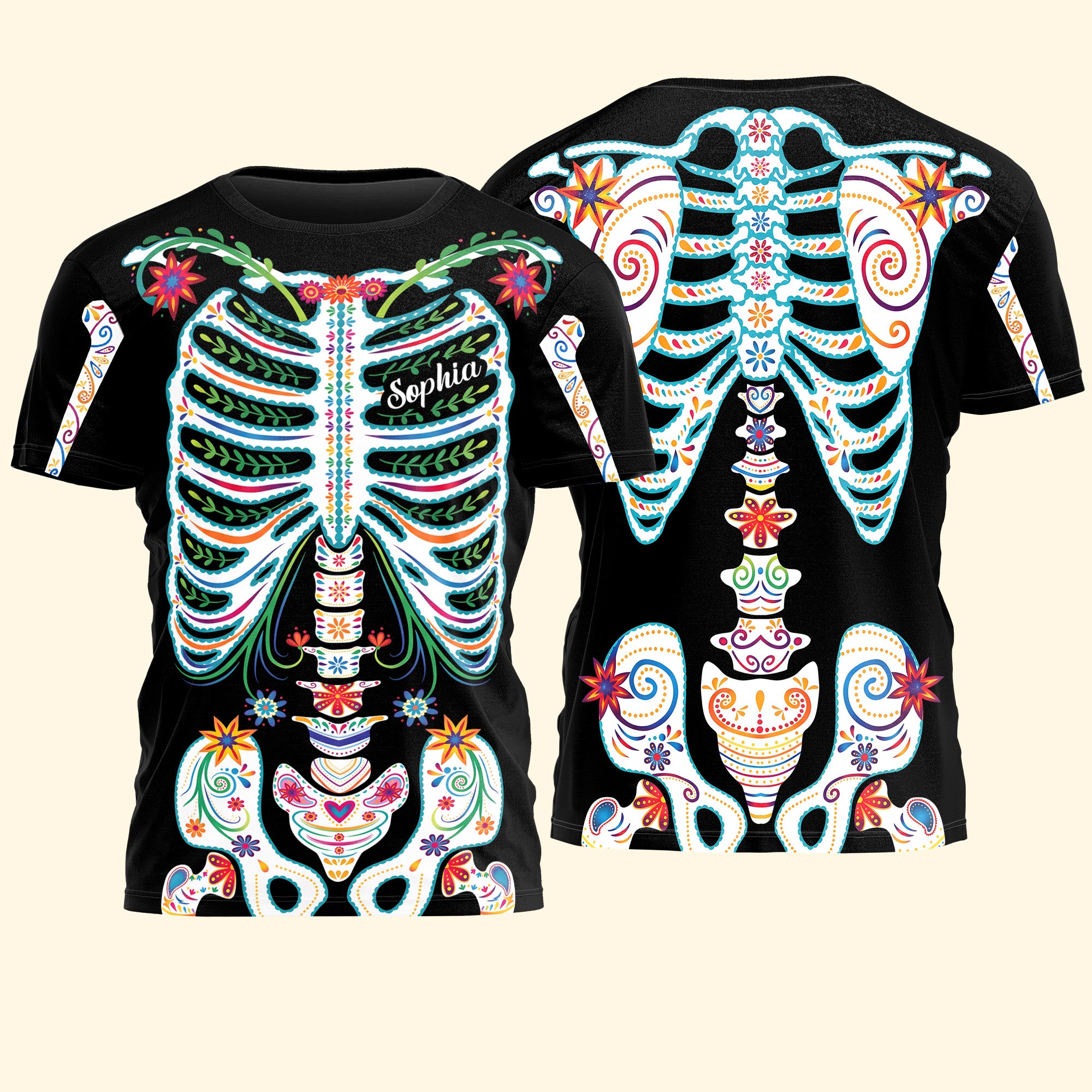 Day-Of-The-Dead-Sugar-Skeleton-Hispanic-Mexican-Latinos-Flowers-Personalized-Shirt