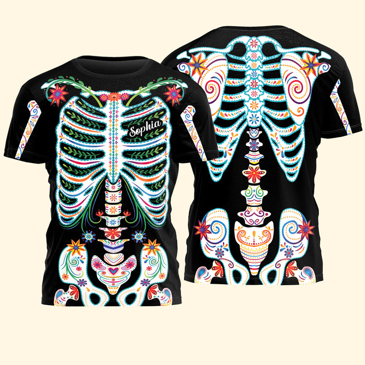 Day-Of-The-Dead-Sugar-Skeleton-Hispanic-Mexican-Latinos-Flowers-Personalized-Shirt