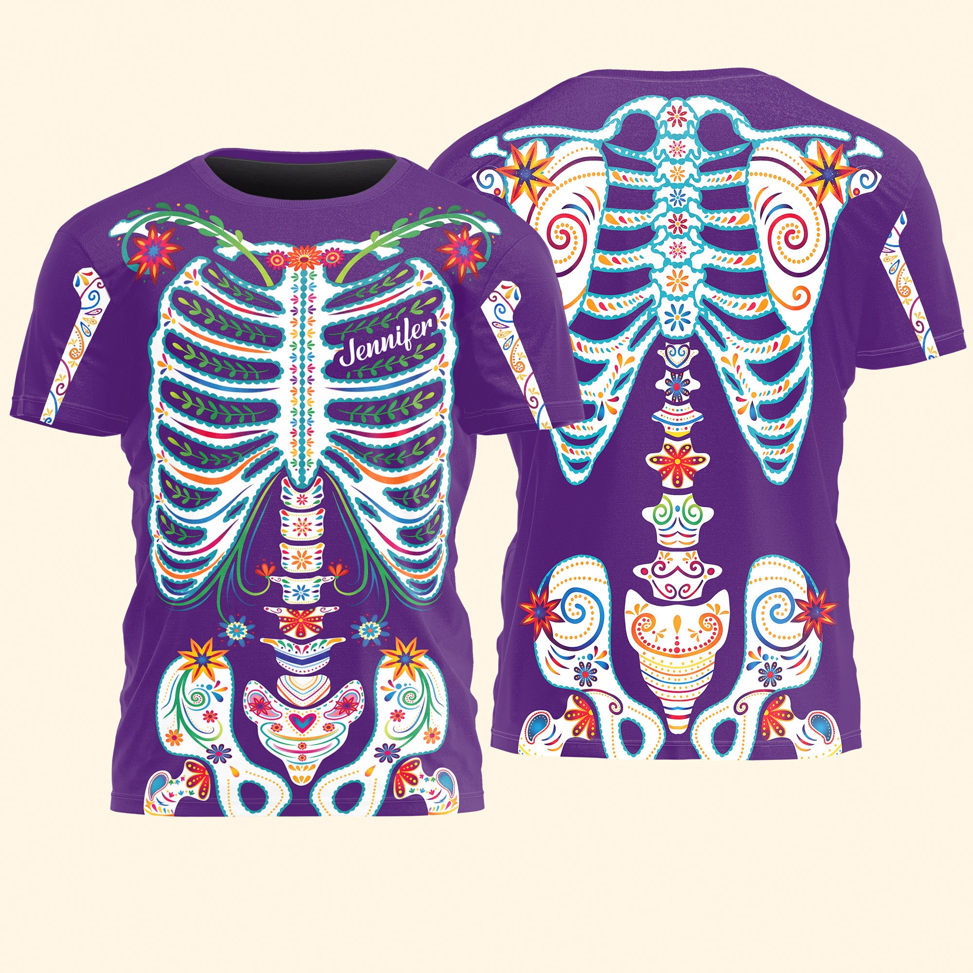 Day-Of-The-Dead-Sugar-Skeleton-Hispanic-Mexican-Latinos-Flowers-Personalized-Shirt