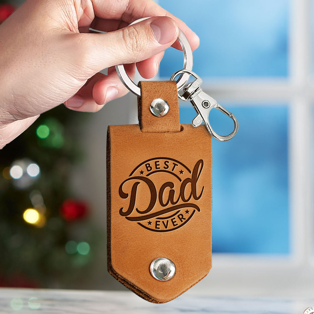 Dear Dad Great Job We're Awesome - Personalized Leather Photo Keychain