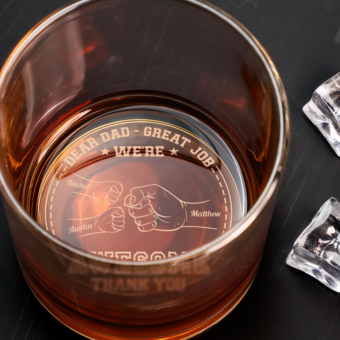 Dear Dad Great Job We're Awesome - Personalized Engraved Whiskey Glass