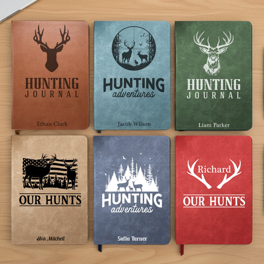 Deer Hunting Journal For Hunters, Hunting Gifts For Men, Husband, Dad, Grandpa - Personalized Leather Journal