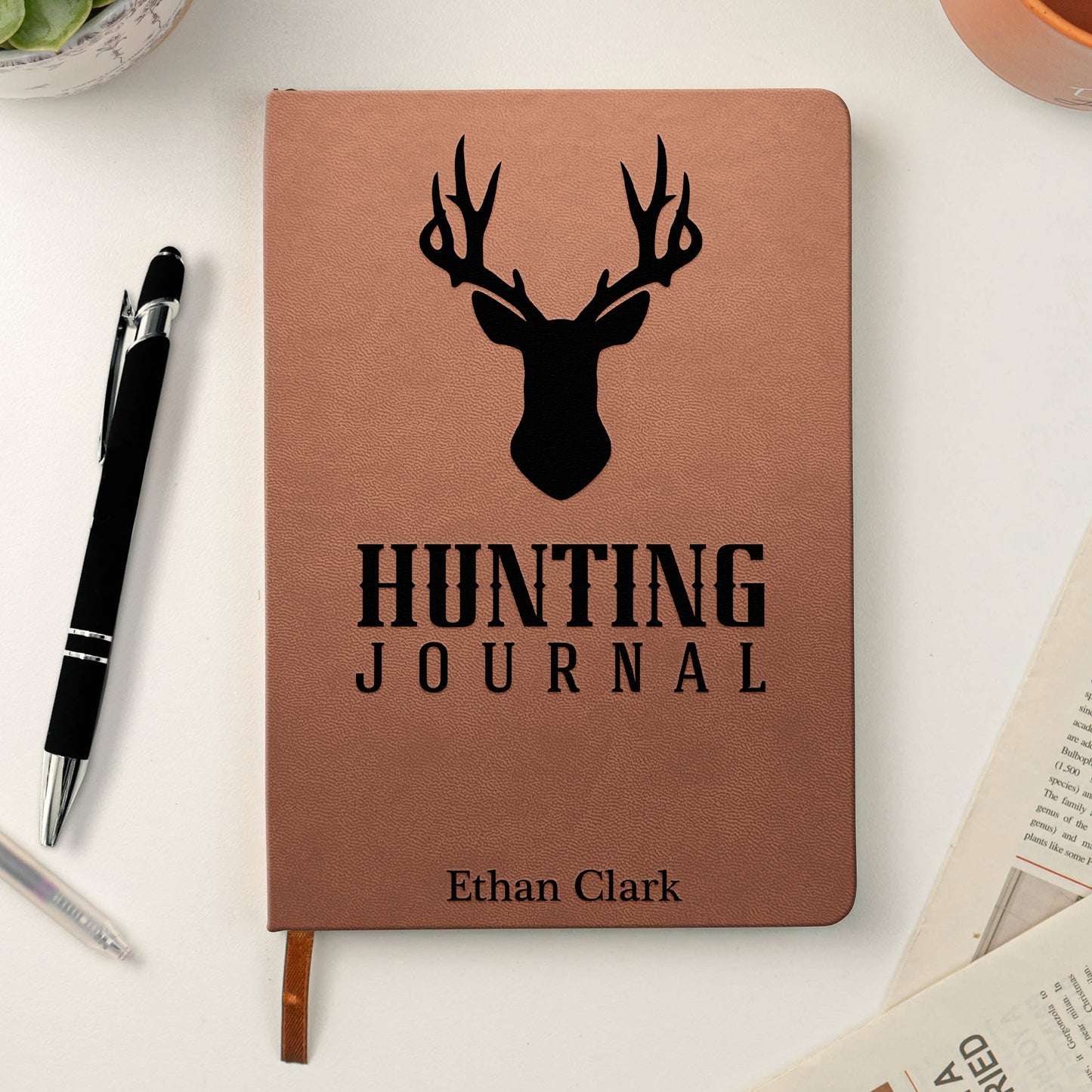 Deer Hunting Journal For Hunters, Hunting Gifts For Men, Husband, Dad, Grandpa - Personalized Leather Journal