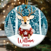 Deer Ornaments Christmas Decoration - Flat Ornament - Personalized Ceramic Ornament