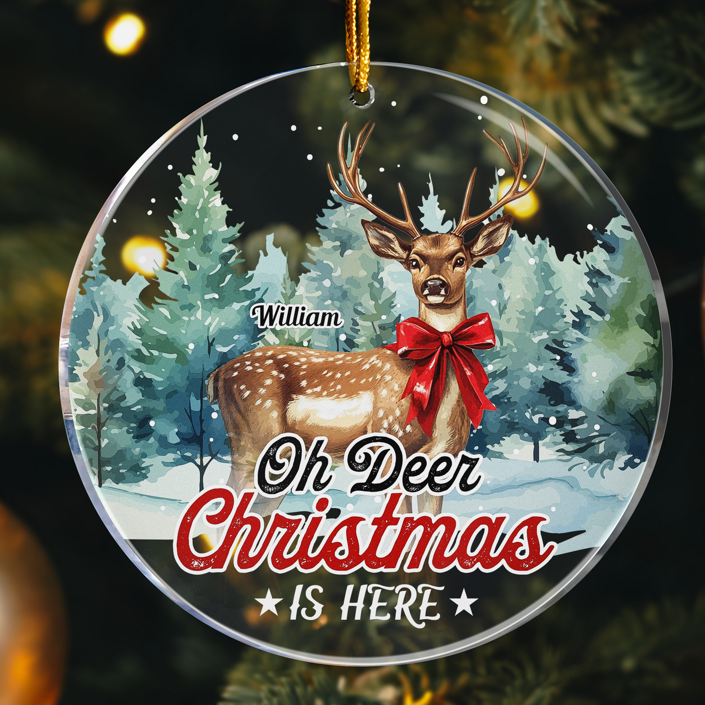 Deer Ornaments - Oh Deer Christmas Is Here - Personalized Acrylic Photo Ornament