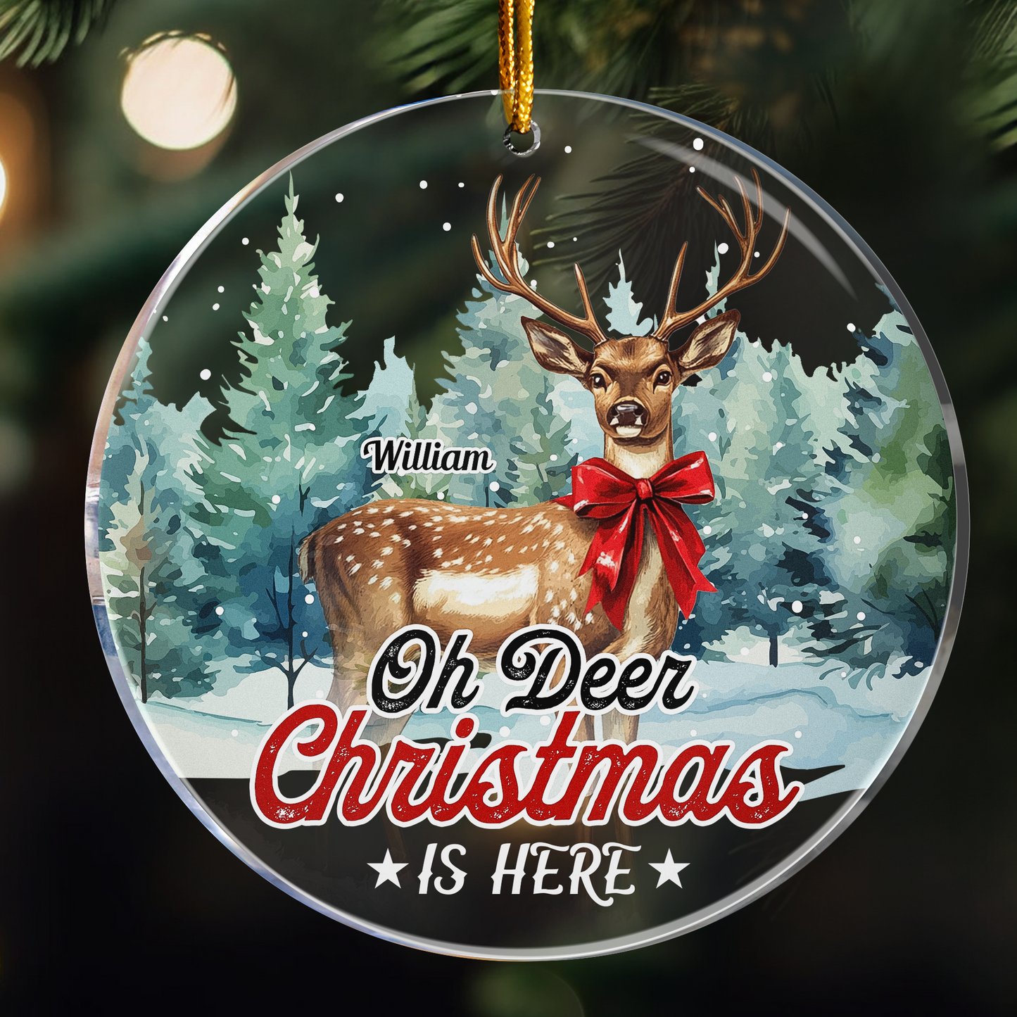 Deer Ornaments - Oh Deer Christmas Is Here - Personalized Acrylic Photo Ornament