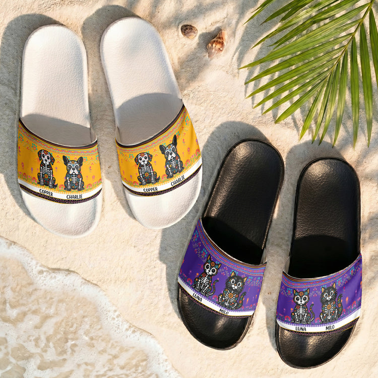 Dia-De-Los-Muertos-Pet-Latinos-Mexican-Day-Of-The-Dead-Personalized-Slide-Sandals-4