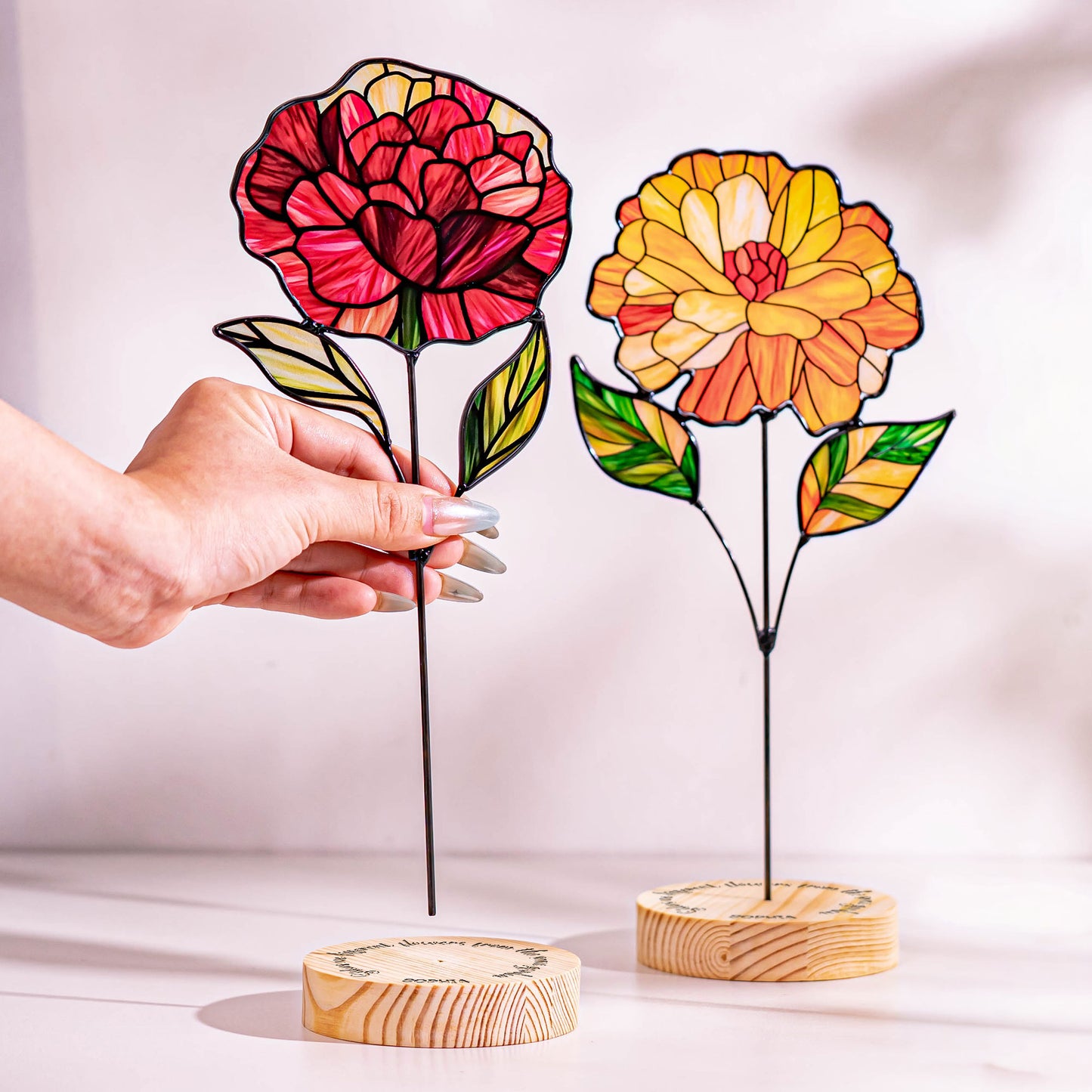 Different Flowers From Same Garden - Custom Stained Glass Birth Flower Suncatcher